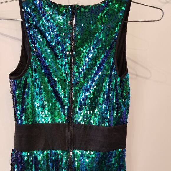 Green Goddess Sequin High Slit Maxi Dress Evening Plunging Neckline Size S - Picture 11 of 15